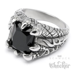 Edelstahl Männer Ring Onyx Stein Klaue Krallen verziert silber schwarz Stein Gothic