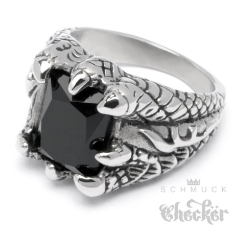 Edelstahl Männer Ring Onyx Stein Klaue Krallen verziert silber schwarz Stein Gothic