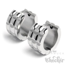 Edelstahl Herren Ohrringe besondere Klapp-Creolen Handgranate silber poliert NEU