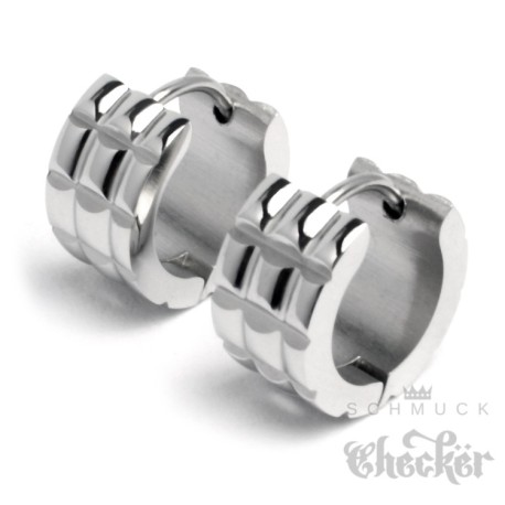 Edelstahl Herren Ohrringe besondere Klapp-Creolen Handgranate silber poliert NEU