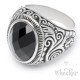 Großer Edelstahl Herren Ring Onyx Stein oval verziert muster silber schwarz