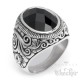 Großer Edelstahl Herren Ring Onyx Stein oval verziert muster silber schwarz