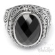Großer Edelstahl Herren Ring Onyx Stein oval verziert muster silber schwarz