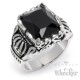 Edelstahl Herren Ring Onyx Stein Krone verziert silber schwarz Gothic Bikerring