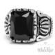 Edelstahl Herren Ring Onyx Stein Krone verziert silber schwarz Gothic Bikerring