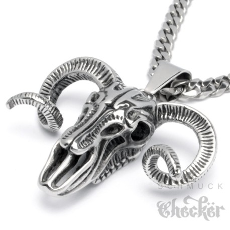 Edelstahl Anhänger Widder Schädel detailliert Totenkopf Sternzeichen 60cm Kette