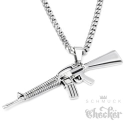 Edelstahl Anhänger M16 Maschinengewehr 3D Waffe Gewehr + 60cm Panzerkette Hiphop