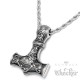 Edelstahl Anhänger Hammer Mjölnir Gott Thor silber massiv hochwertig + 55cm Kordelkette