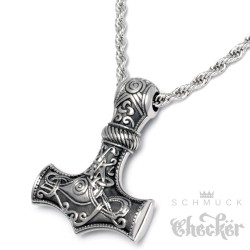 Edelstahl Anhänger Hammer Mjölnir Gott Thor silber massiv hochwertig + 55cm Kordelkette