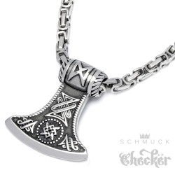 Edelstahl Anhänger Mjölnir Gott Thor Hammer silber Streitaxt Kampfbeil Axt Beil Königskettekette