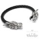 Hochwertiger Herren Armreif Wolf echt Leder geflochten Edelstahl Armband Bikerschmuck