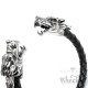 Hochwertiger Herren Armreif Wolf echt Leder geflochten Edelstahl Armband Bikerschmuck