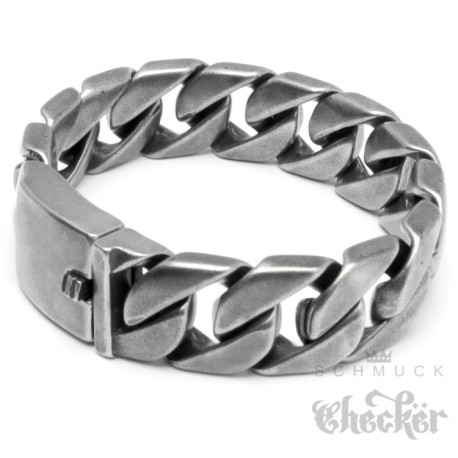 Massives XL Edelstahl Herren Armband Panzerkette dunkel grau schwer retro Stahl