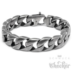 Massives Edelstahl Herren Armband Panzerkette dunkel grau schwer retro Stahl