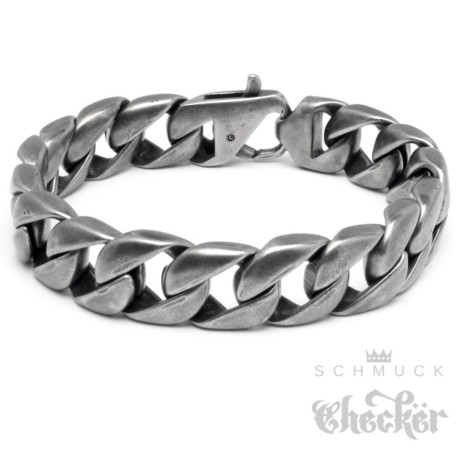 Massives Edelstahl Herren Armband Panzerkette dunkel grau schwer retro Stahl
