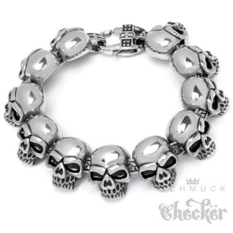 Totenkopf Armband Edelstahl groß silber Männer Harley Skull Bikerschmuck 21,5cm