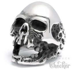Massiv Edelstahl Ring Totenkopf Schädel silber alt zerfallen Pirat Bikerring
