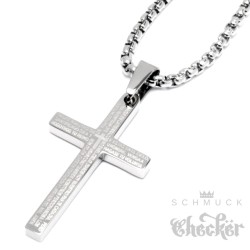 Edelstahl Damen Herren Anhänger kleines Kreuz mit heiligem Text schlicht + Kette