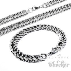 XL Panzerkette Set Halskette + Armband Edelstahl silber Dicke Kette Biker Hiphop