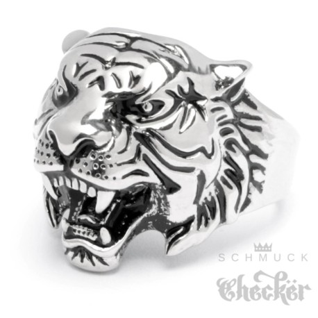 Tiger Ring Edelstahl silber hochwertig detailliert Herren Männer Schmuck kaufen