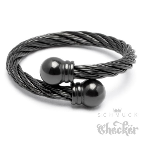 Stahlseil Ring schwarz flexibel Edelstahl Herren Wickelring Männer Geschenk