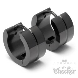 Schwarze herren Ohrringe aus Edelstahl Klapp-Creolen mit Streifen poliert 13mm Ø