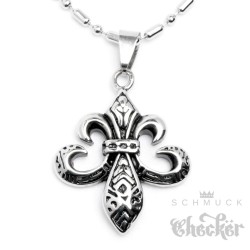 Fleur de Lis Anhänger aus Edelstahl silber verziert Lilie Schmuck Geschenk Halskette