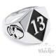 Lucky 13 Ring aus Edelstahl silber Glückszahl Glück Pech Totenkopf Bikerring