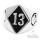 Lucky 13 Ring aus Edelstahl silber Glückszahl Glück Pech Totenkopf Bikerring