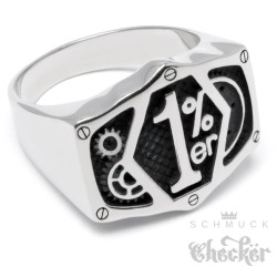 Einprozenter Ring aus Edelstahl Outlaw Gesetzlos 1%er Onepercenter Bikerring Zahnrad