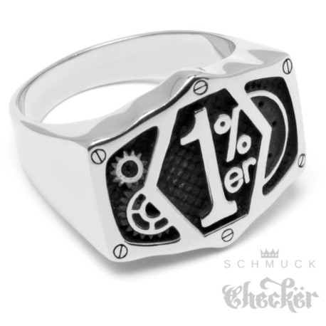 Einprozenter Ring aus Edelstahl Outlaw Gesetzlos 1%er Onepercenter Bikerring Zahnrad