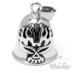 Bikerbell aus Edelstahl mit Flammen-Totenkopf Motorrad-Glocke Glöckchen Skull Schädel