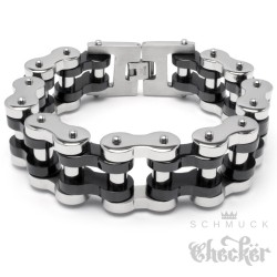 XXL Motorradketten-Armband aus Edelstahl Bikerschmuck Armkette silber schwarz massiv