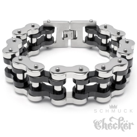 XXL Motorradketten-Armband aus Edelstahl Bikerschmuck Armkette silber schwarz massiv