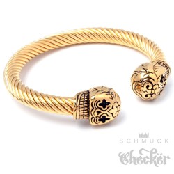 Goldener Totenkopf Armreif aus Edelstahl flexibel Schädel Skull verziert