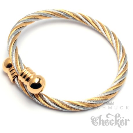 Flexibler Stahlseil Armreif in silber & schwarz Damen Herren Geschenk