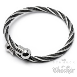 Flexibler Stahlseil Armreif in silber & schwarz Damen Herren Geschenk