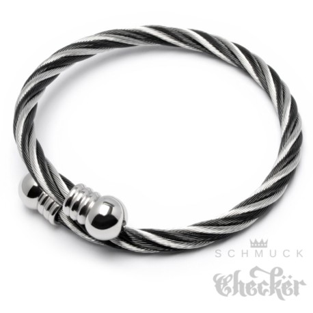 Flexibler Stahlseil Armreif in silber & schwarz Damen Herren Geschenk