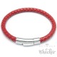 Rotes Armband aus echtem Leder mit Edelstahl Verschluss geflochten 6mmØ