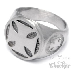 Bikerring mit 3 Eisernen Kreuzen aus Edelstahl Siegelring silber matt Ritterkreuz