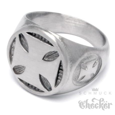 Bikerring mit 3 Eisernen Kreuzen aus Edelstahl Siegelring silber matt Ritterkreuz