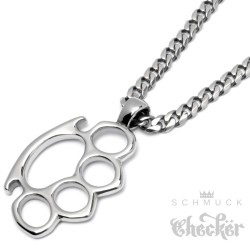 Hochwertiger Schlagring Anhänger aus Edelstahl mit Panzerkette Halskette Männerschmuck