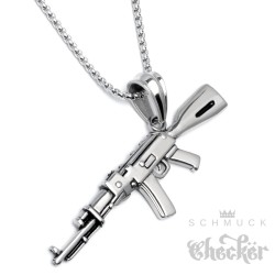 Kalaschnikow AK-47 Anhänger aus Edelstahl mit Halskette Maschinengewehr Waffe Schmuck