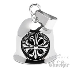 Biker-Bell mit Indianer Häuptling aus Edelstahl Motorrad Glücksglocke Federschmuck