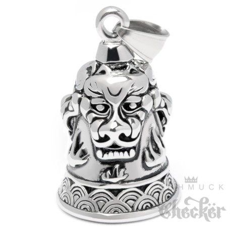 Biker-Bell mit Lilien-Kreuz aus Edelstahl Motorrad Glücksglocke silber Fleur de Lis