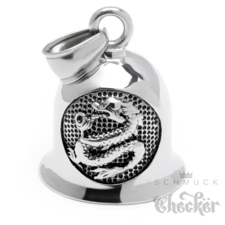 Biker-Bell mit Lilien-Kreuz aus Edelstahl Motorrad Glücksglocke silber Fleur de Lis