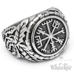 Edelstahl Wikinger Ring nordisch germanisch keltisch Vegvisir Runen-Kompass Bikerring