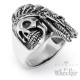 Edelstahl Ring Totenkopf mit Federschmuck Indianer Männer Geschenk Silber Bikerring