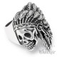 Edelstahl Ring Totenkopf mit Federschmuck Indianer Männer Geschenk Silber Bikerring