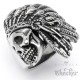 Edelstahl Ring Totenkopf mit Federschmuck Indianer Männer Geschenk Silber Bikerring
